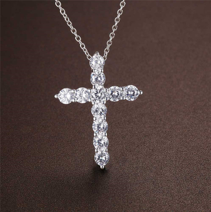 Gold Plated Cubic Zirconia Cross Necklace